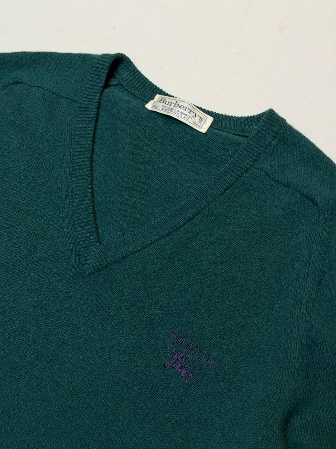 90s 버버리 아카이브 브이넥 울 니트 딥그린 상품이미지2