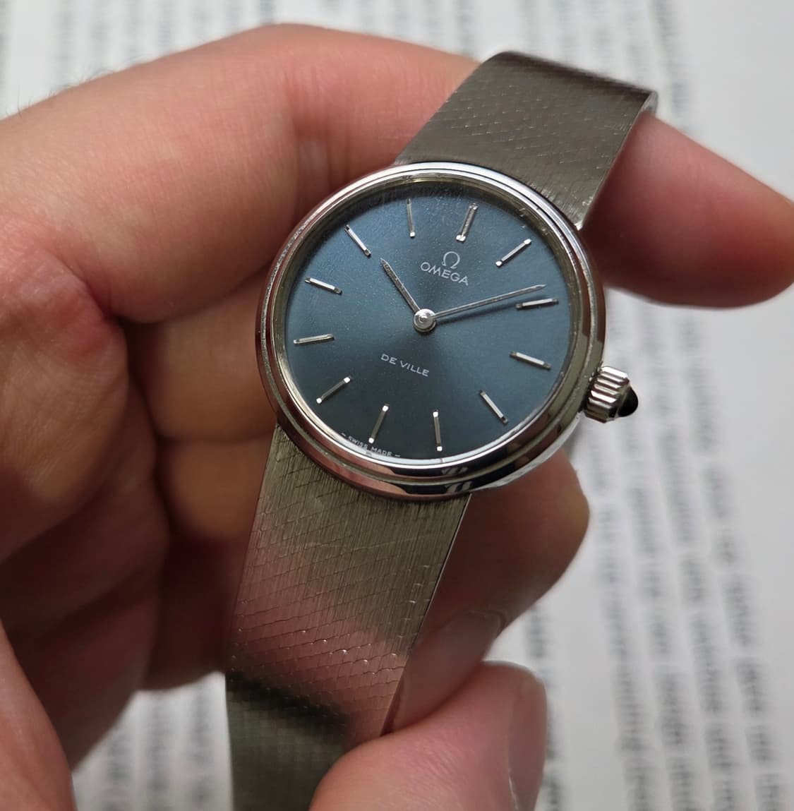 레어] 빈티지 오메가 드빌 네이비청판 실버스틸 여성용 오리지널 브슬 ve 상품이미지3