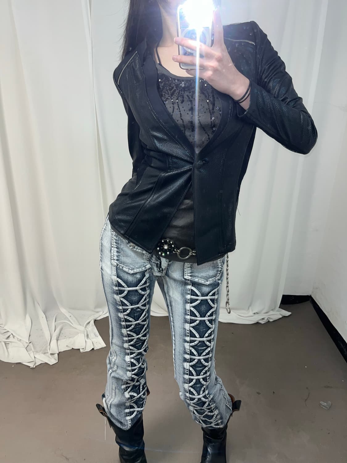 Egoist 블랙 파에톤 메쉬 레더 자켓 상품이미지5