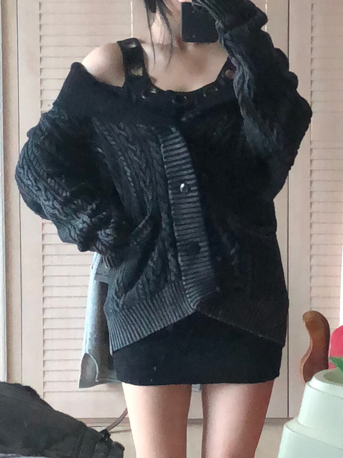 빈티지 오버핏 워싱 차콜 가디건 상품이미지1