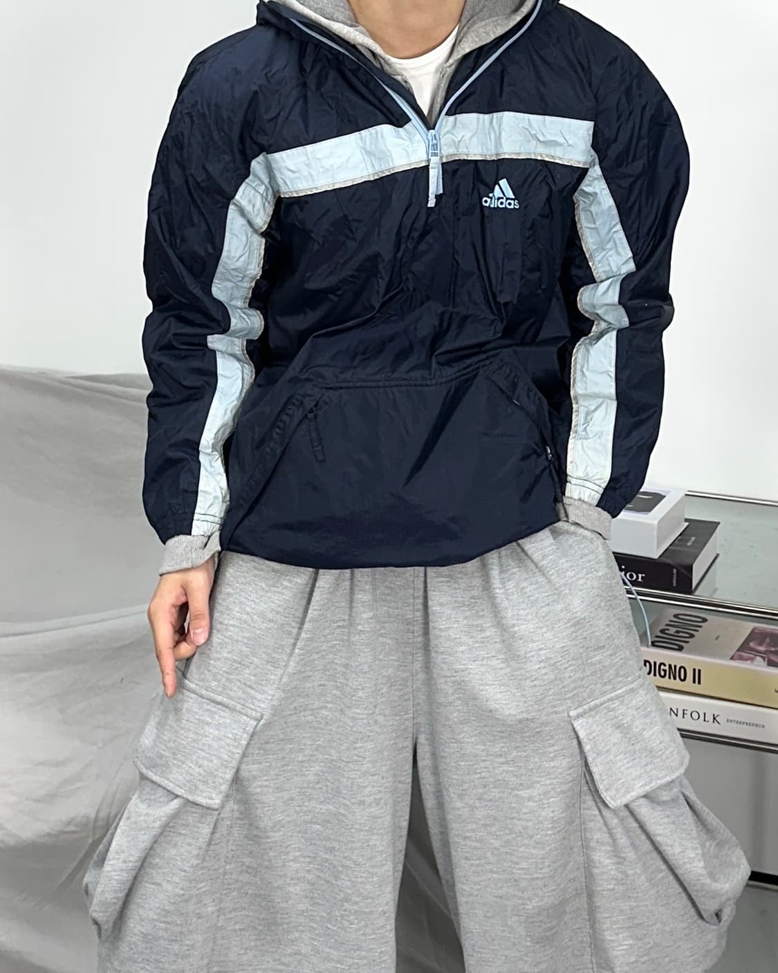 아디다스 스카이블루 배색 아노락 상품이미지2