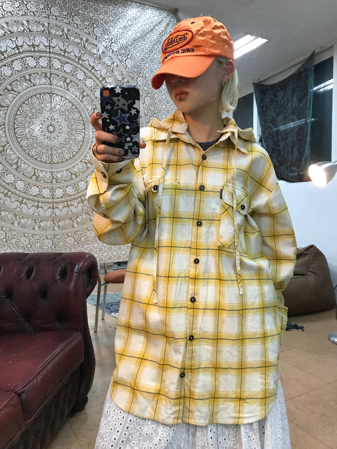 스컬프터 후드 체크 셔츠 상품이미지1