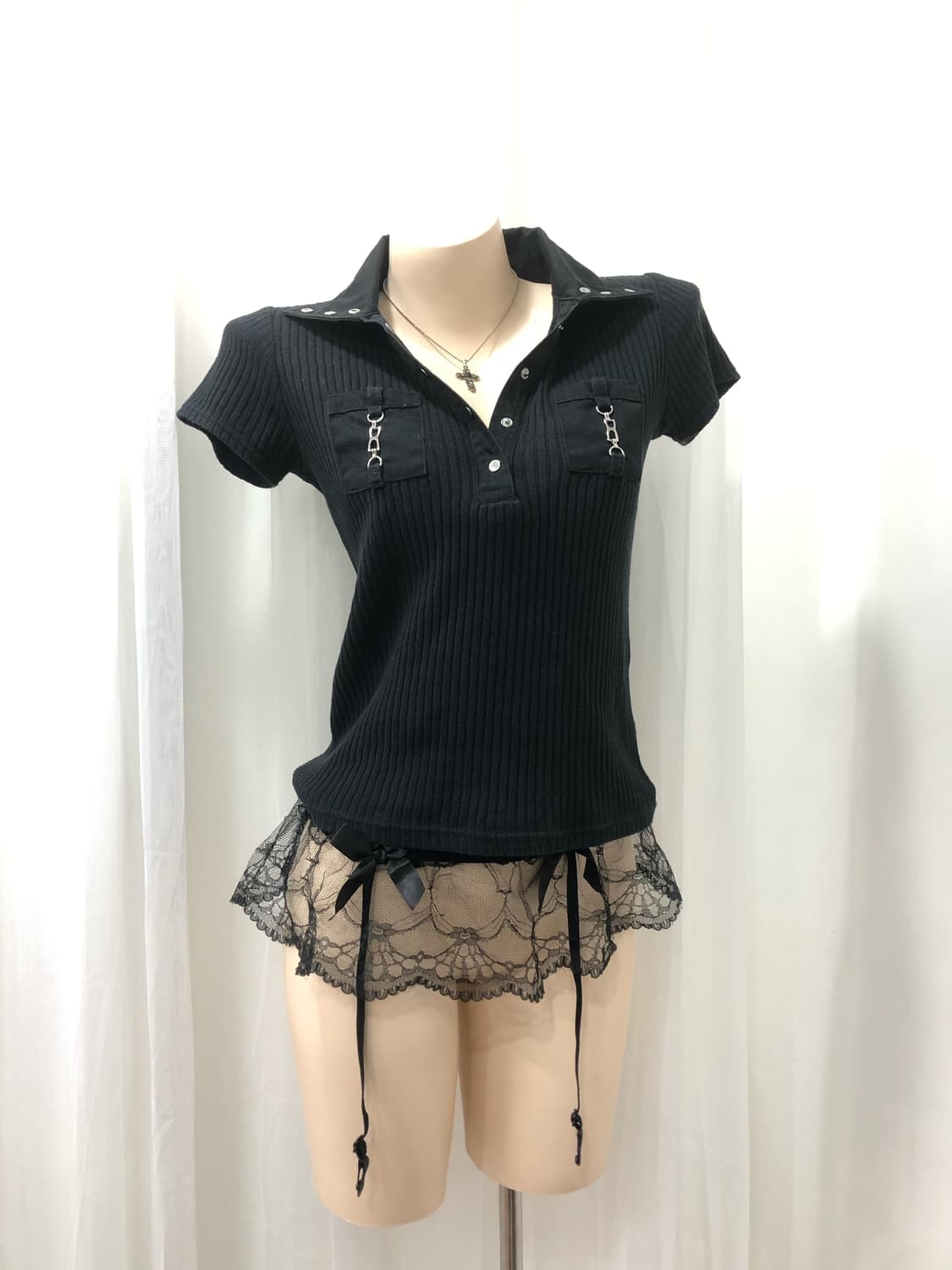 black y2k pocket detail collar half t 상품이미지1