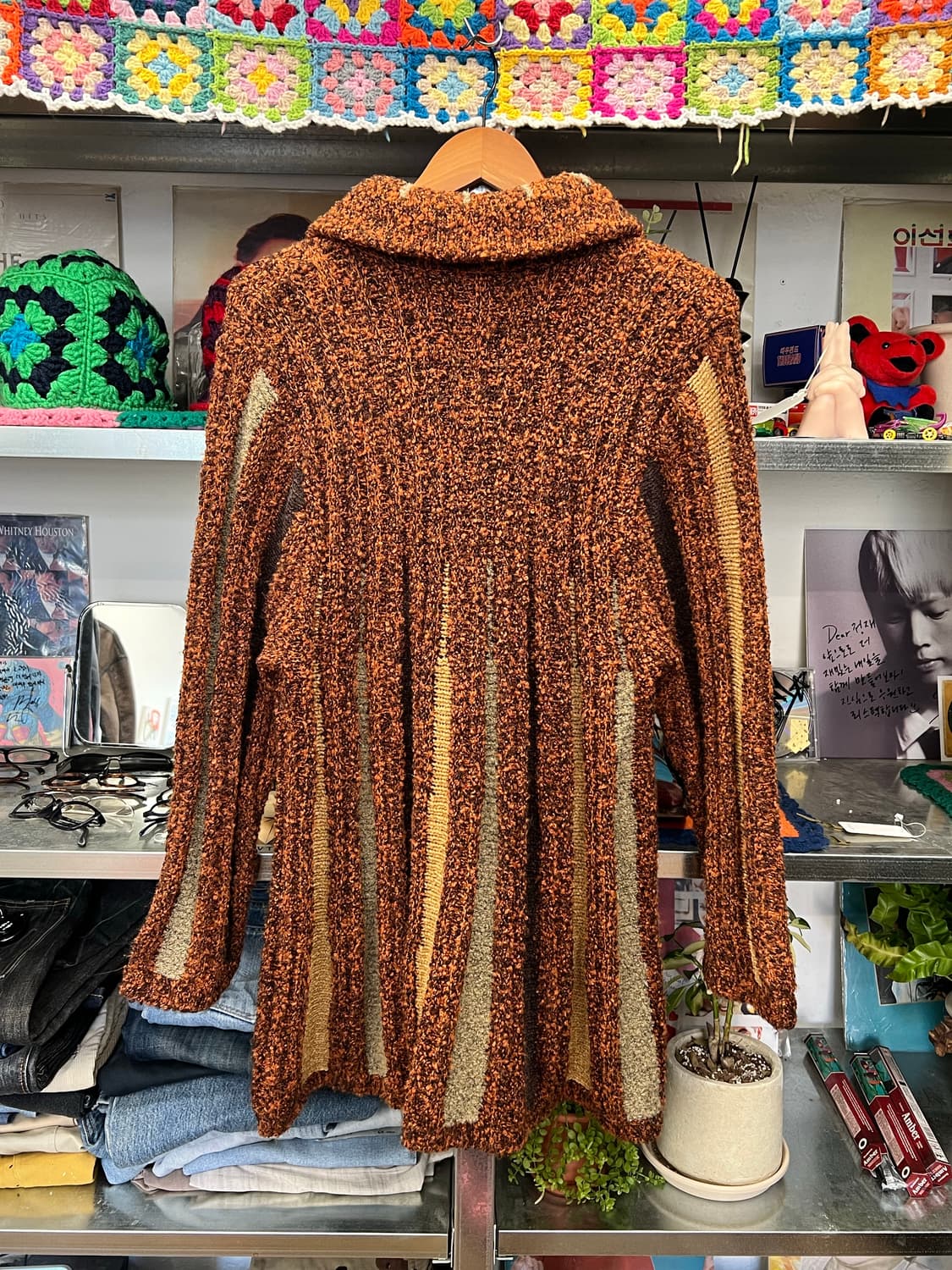 Vintage Brown Stripe Knit Long Jacket 상품이미지2