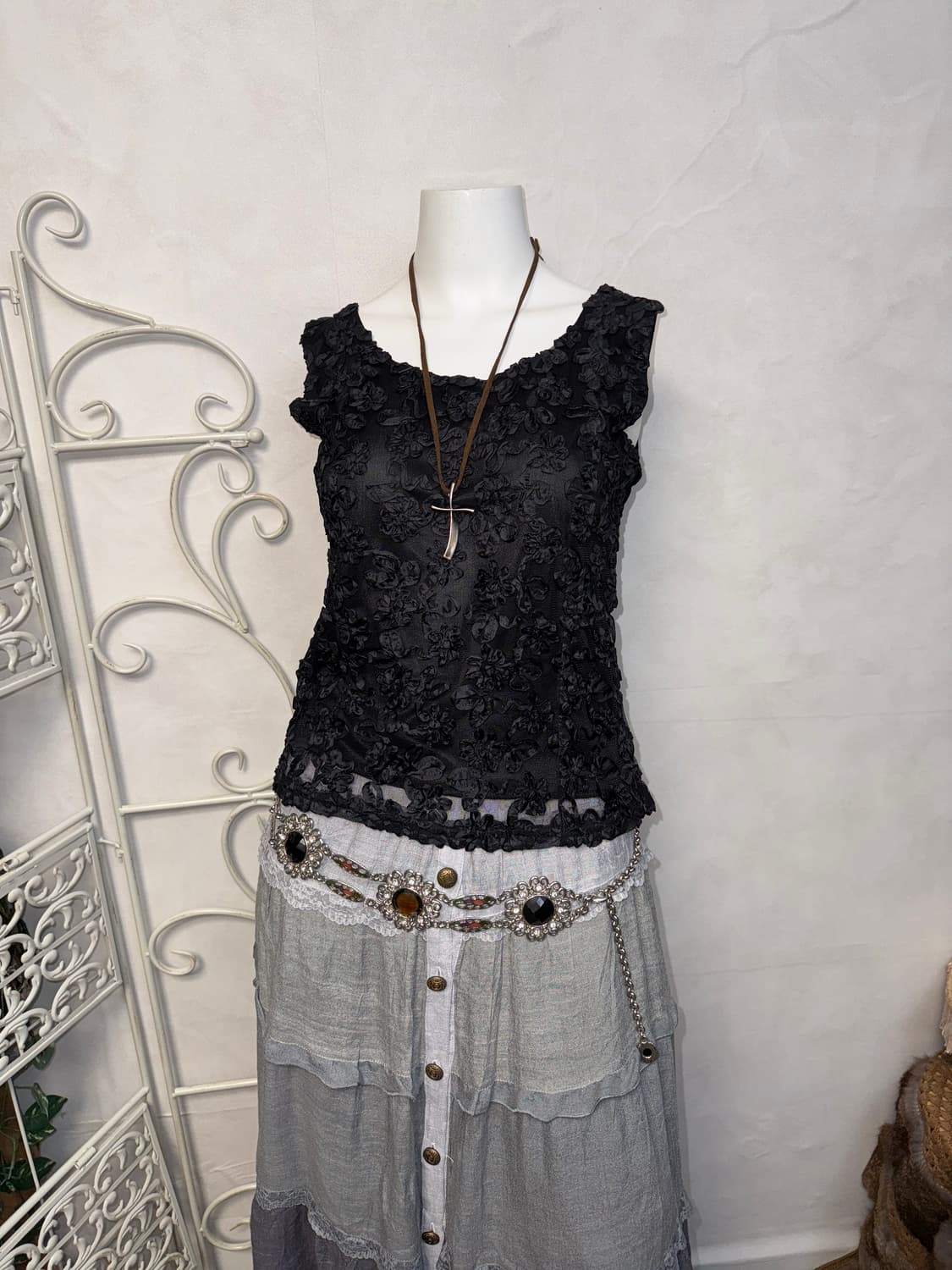 Black bohemian floral lace sleeveless 상품이미지4
