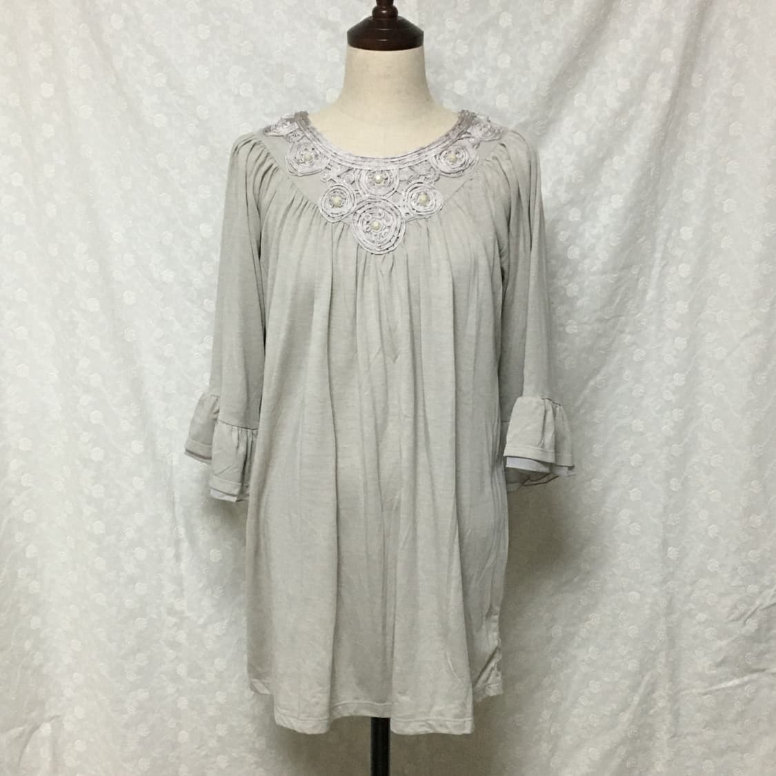 빈티지 플로럴 자수 레이스 넥 프릴 원피스 티 상품이미지1