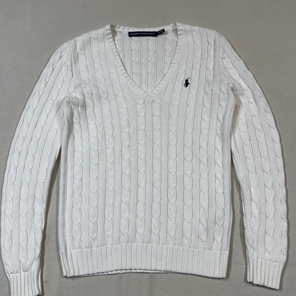 S) 폴로 랄프로렌 코튼 케이블 꽈배기 브이넥 니트 화이트 상품이미지2