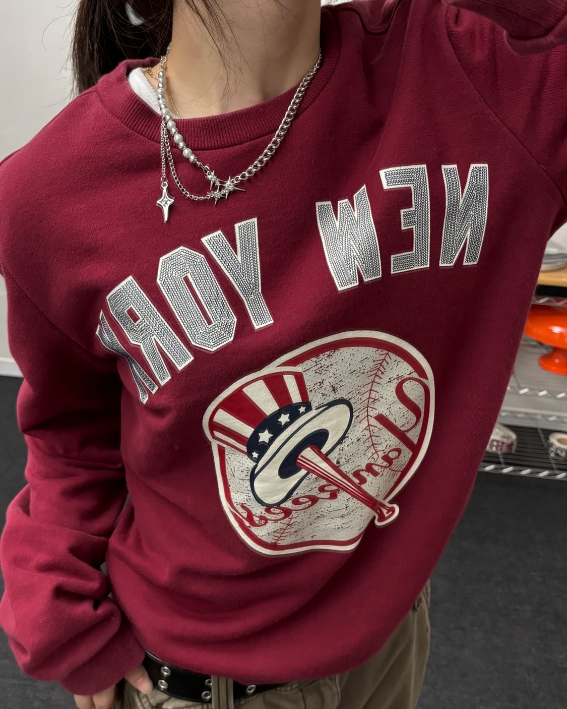 MLB 00s 뉴욕 양키즈 버건디 맨투맨 상품이미지2