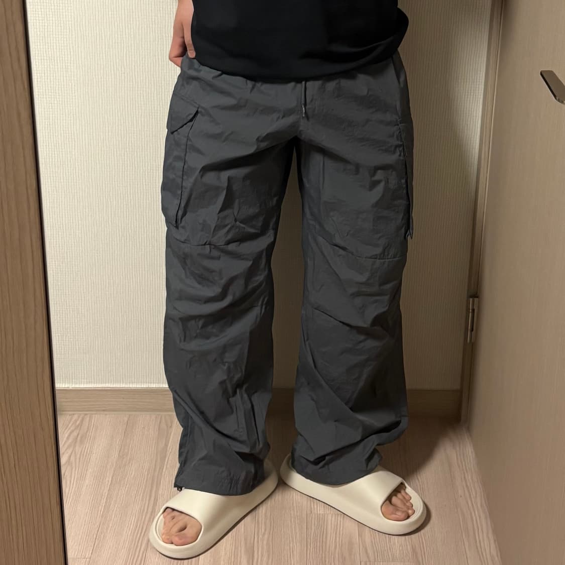 정품 코드그라피 나일론 와이드 밴딩 카고 조거팬츠 차콜 바지 상품이미지1