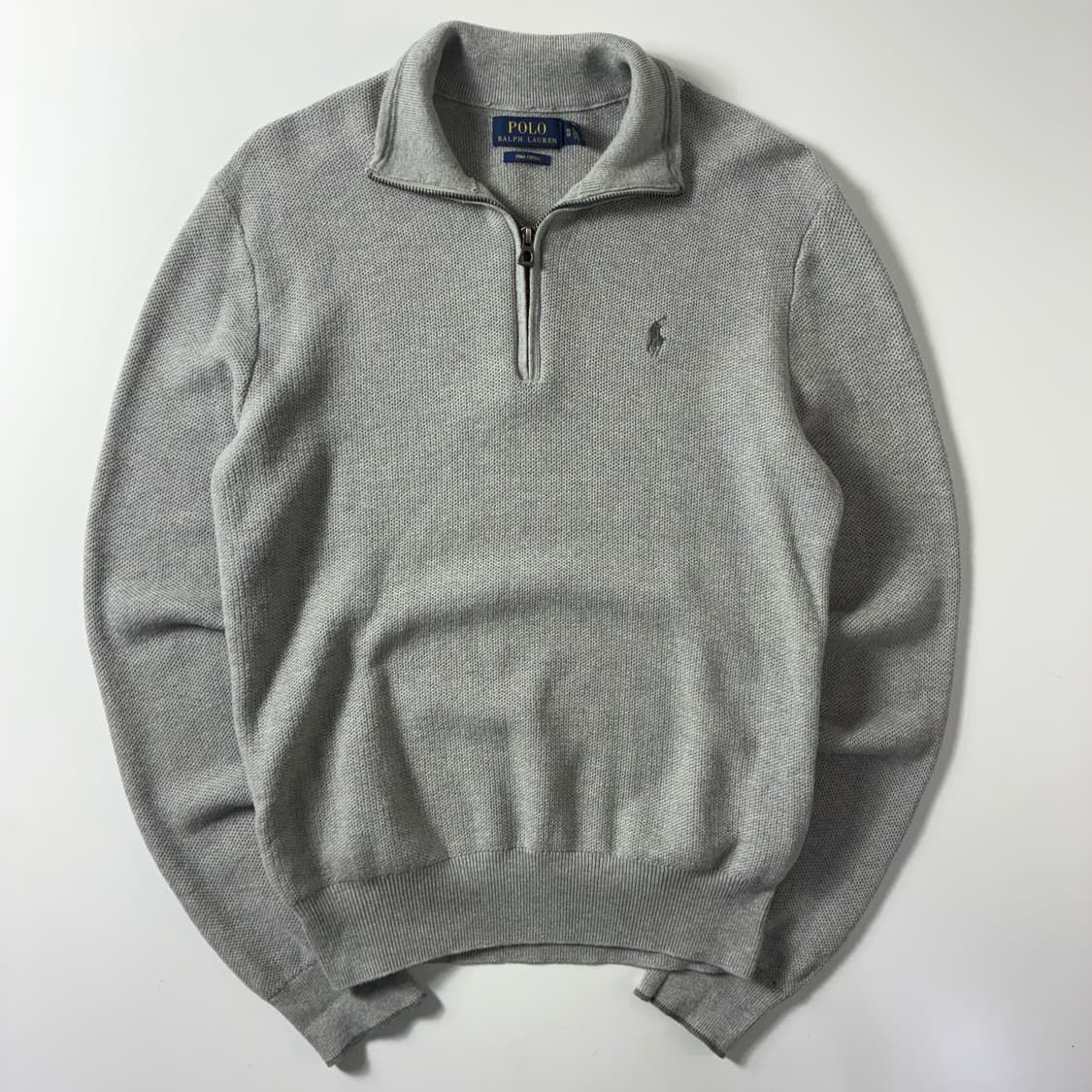 Polo  폴로 랄프로렌 자수 피마코튼 그레이 반집업 니트 상품이미지1