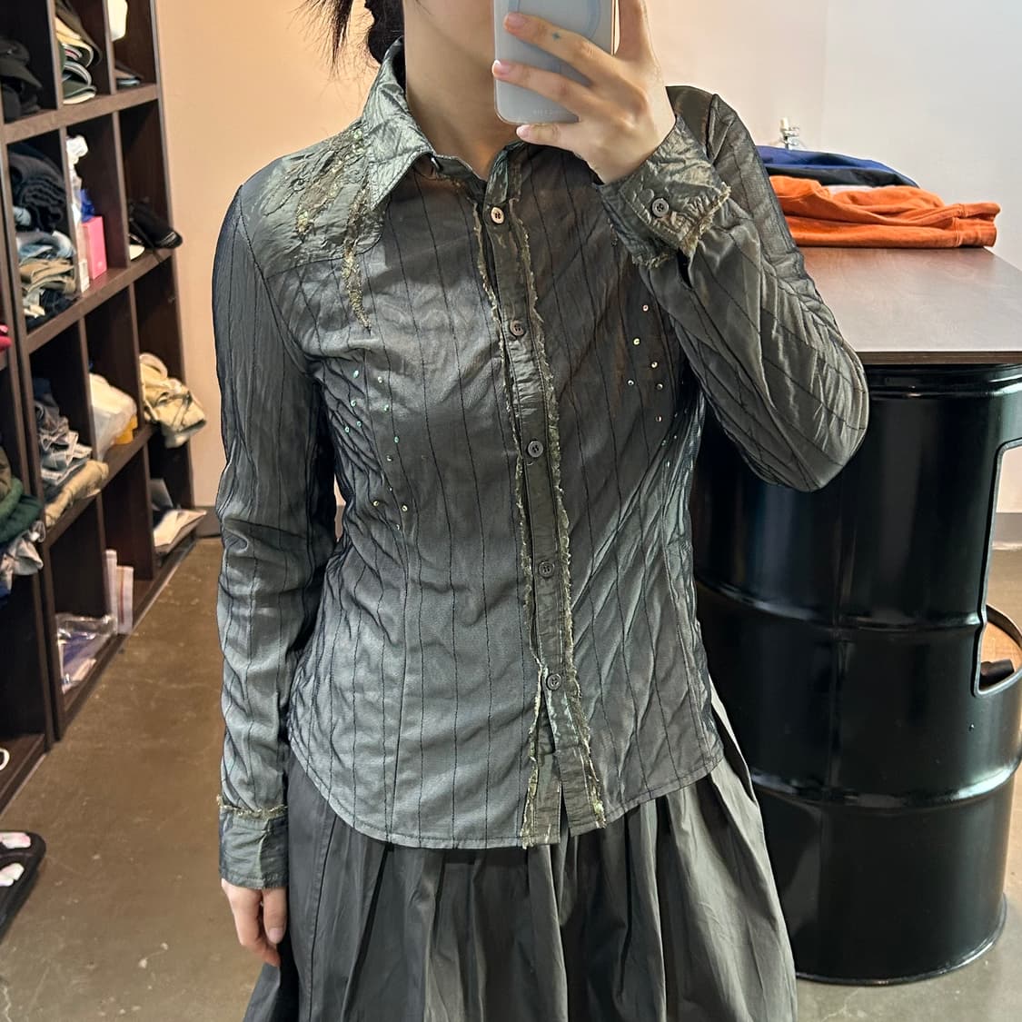 오리엔탈 카키 디테일 블라우스 상품이미지8