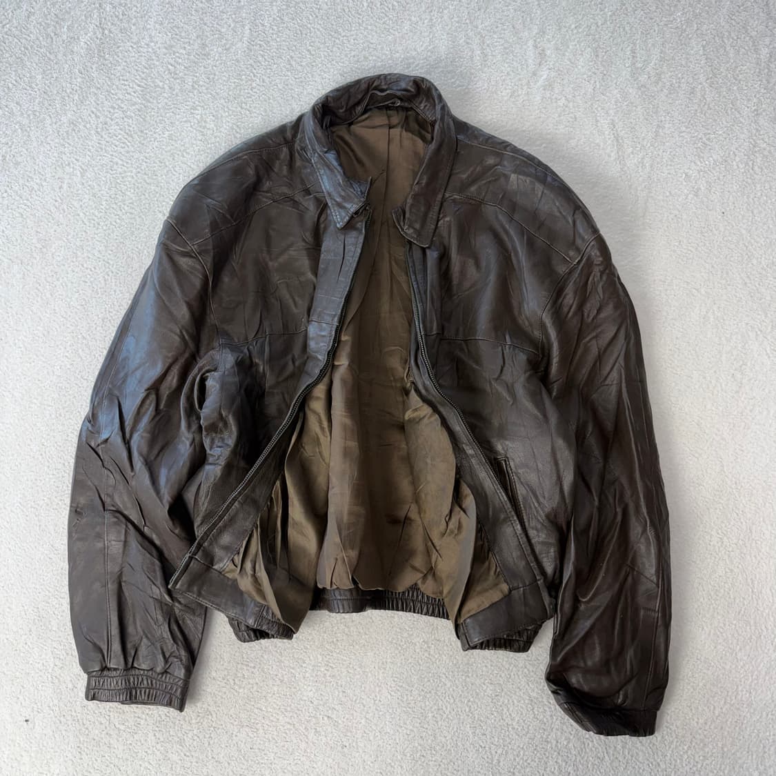 90s 아메리칸 빈티지 레더 봄버자켓 다크브라운  상품이미지2