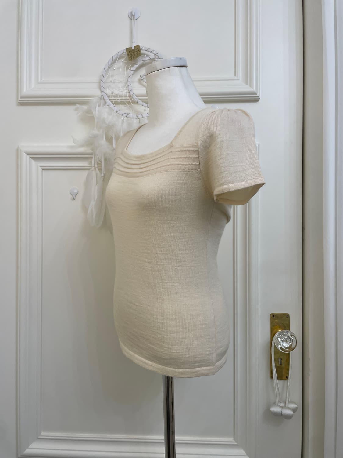 beige bust pleats puff basic knit top 상품이미지2