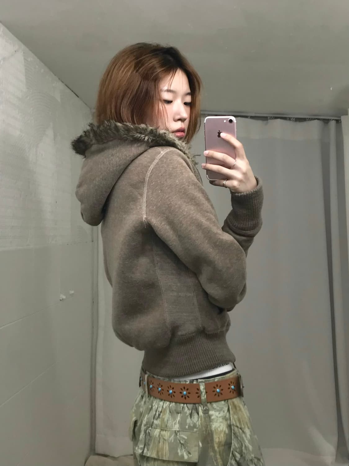 아베크롬비 울프죠 y2k 브라운 퍼 후드집업 상품이미지3