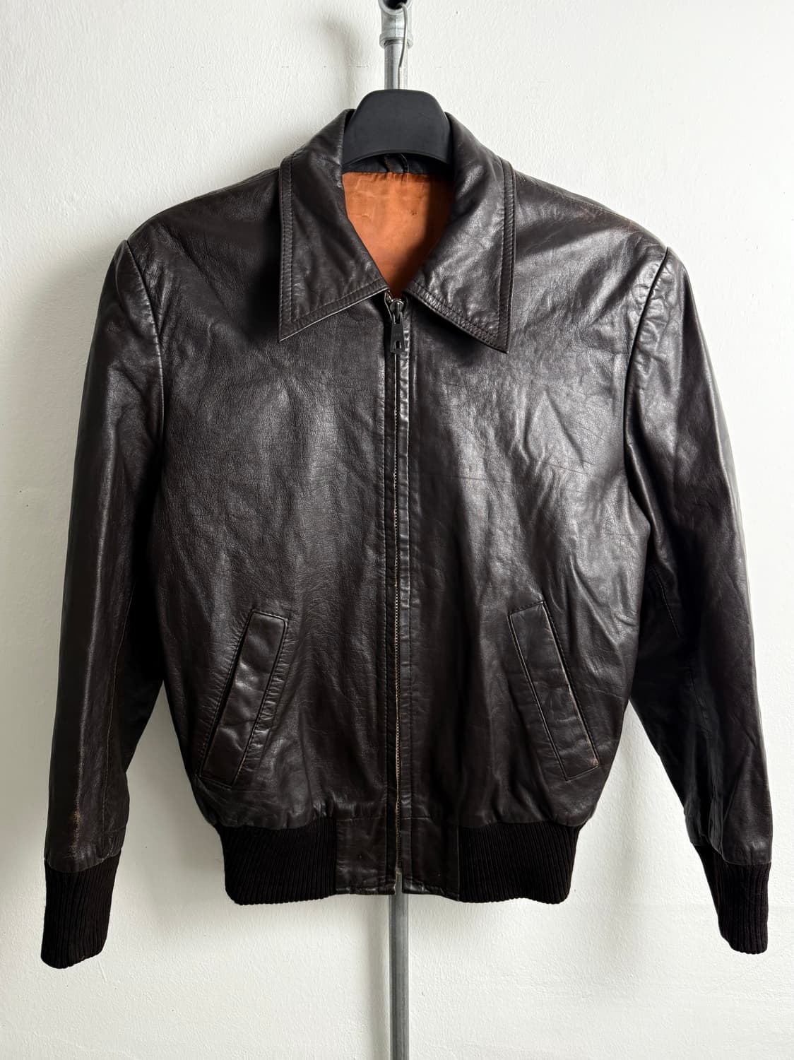 Vintage Genuine Leather Bomber Jacket 상품이미지2