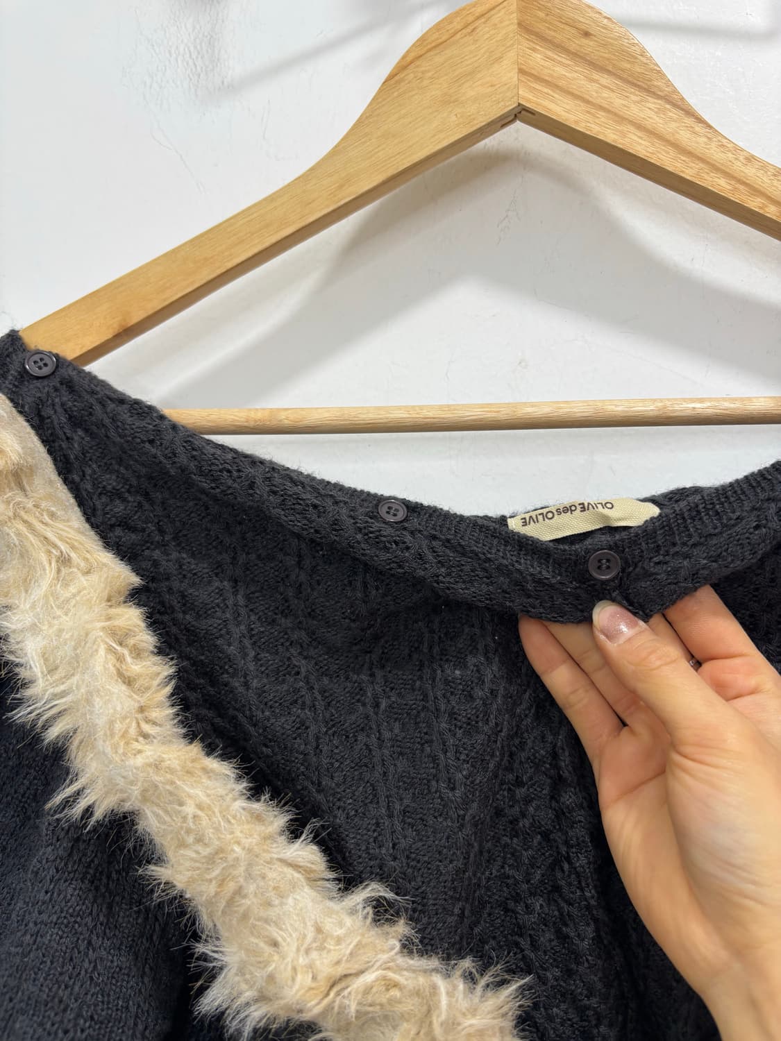 Olive des olive 차콜 퍼 후드 니트 원피스 상품이미지7