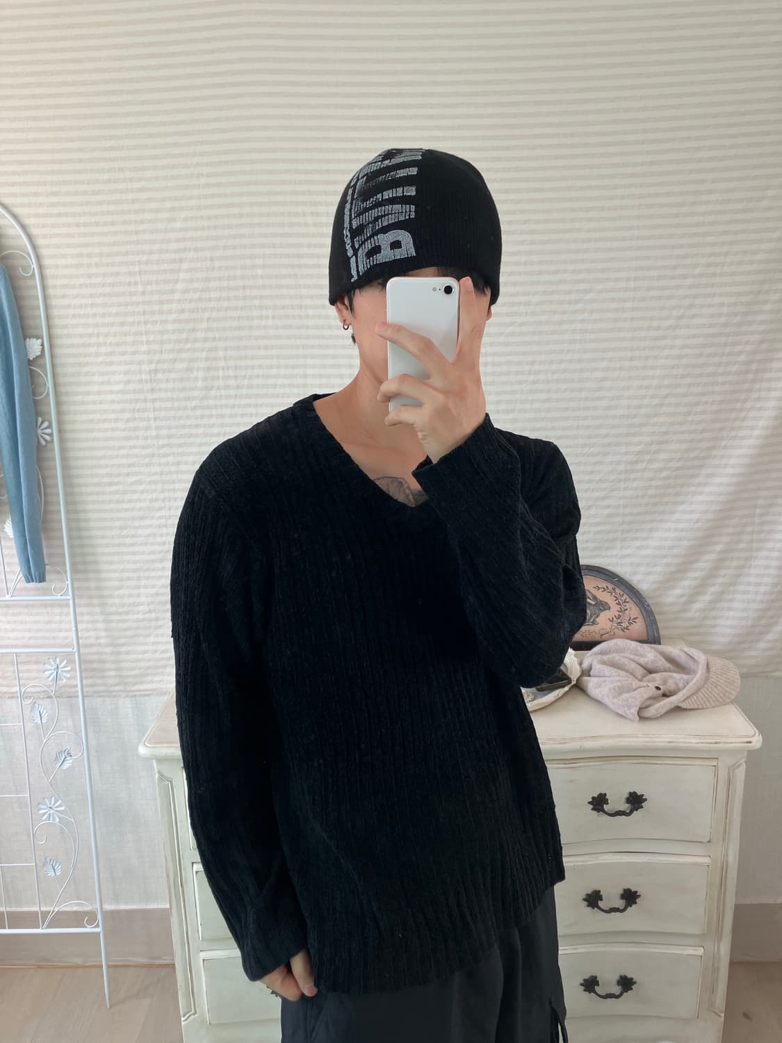 빈티지 블랙 V넥 니트 749 y2k 스트릿 갸루 펑키 일본빈티지 상품이미지1