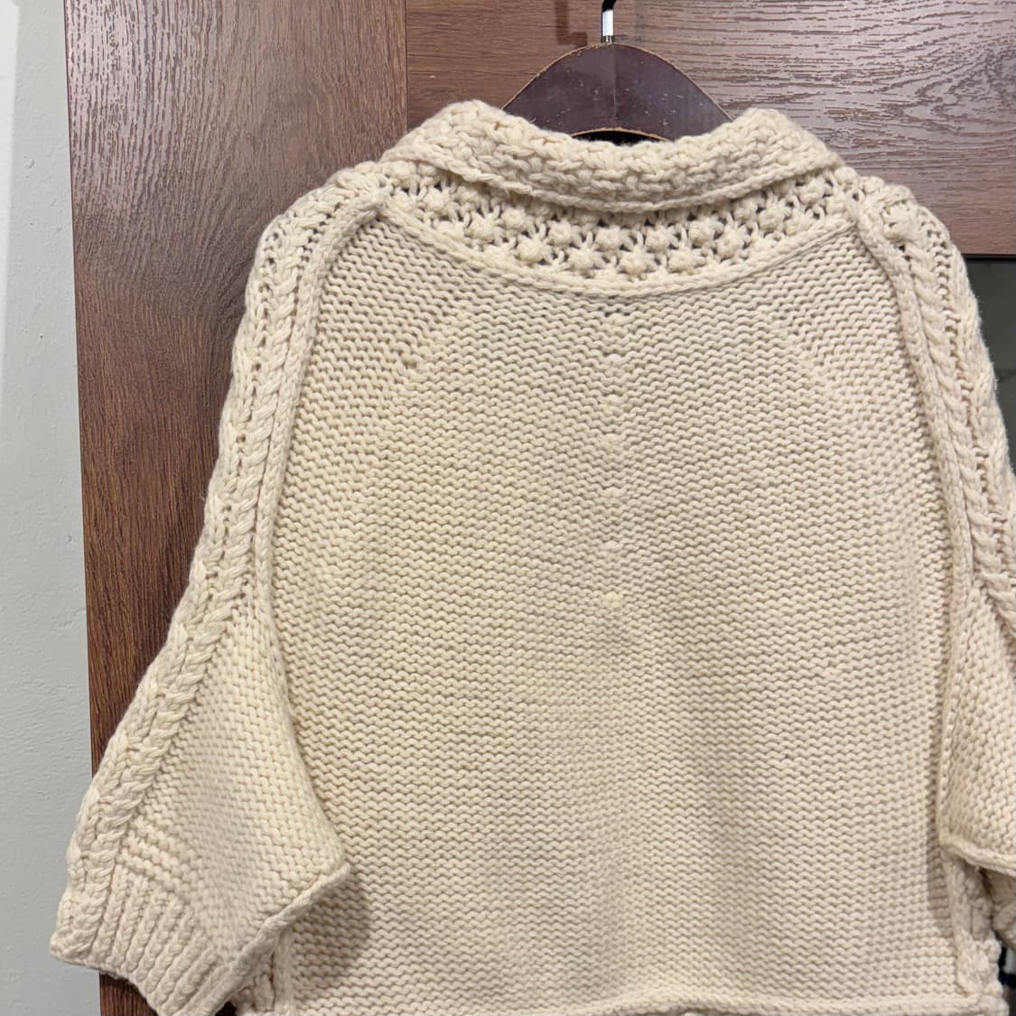일본 빈티지 아이보리 울100 모리 숄카라 7부 도톰 가디건 상품이미지6