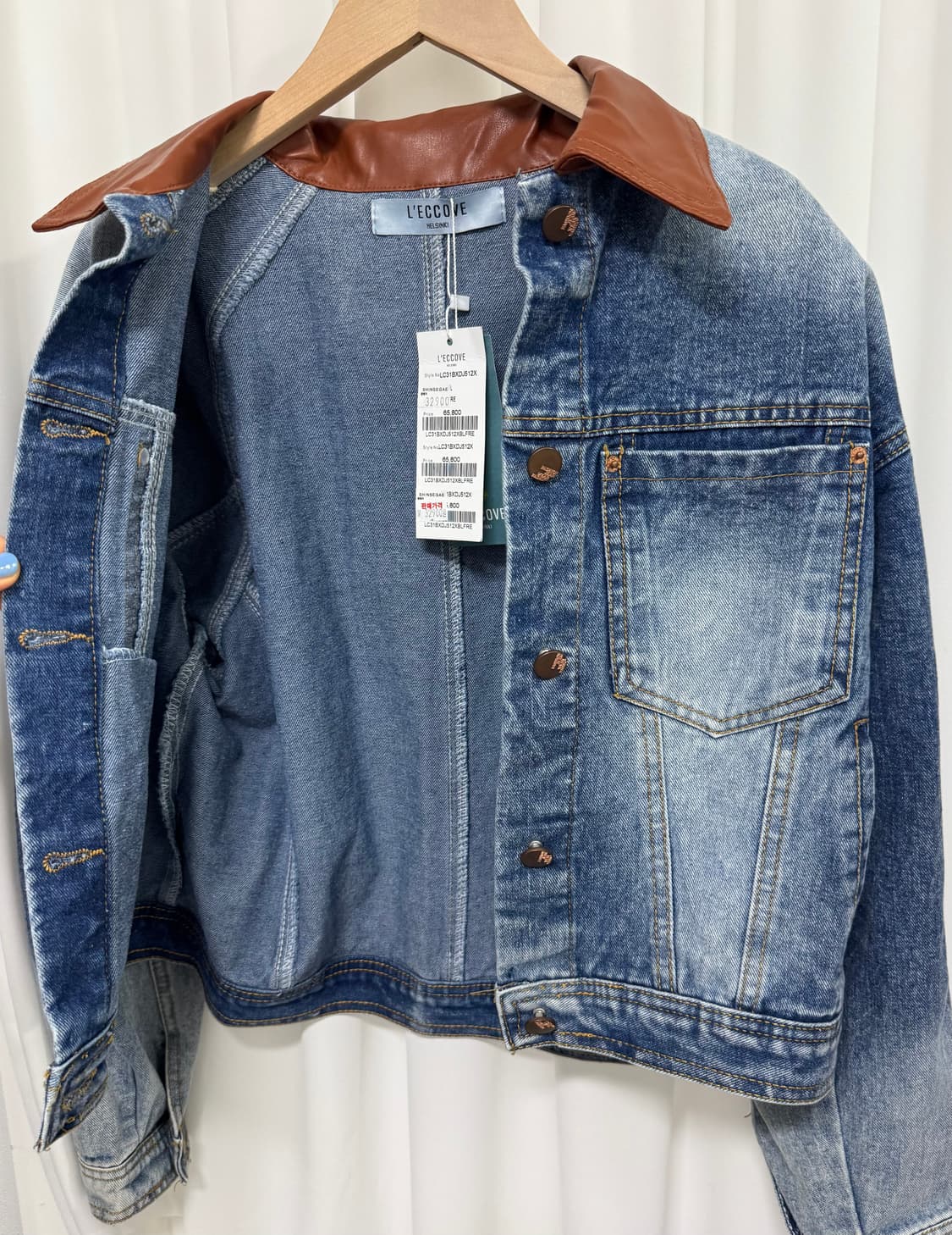 [새상품] L'ECCOVE 레코브 데님자켓 레더 카라 상품이미지4