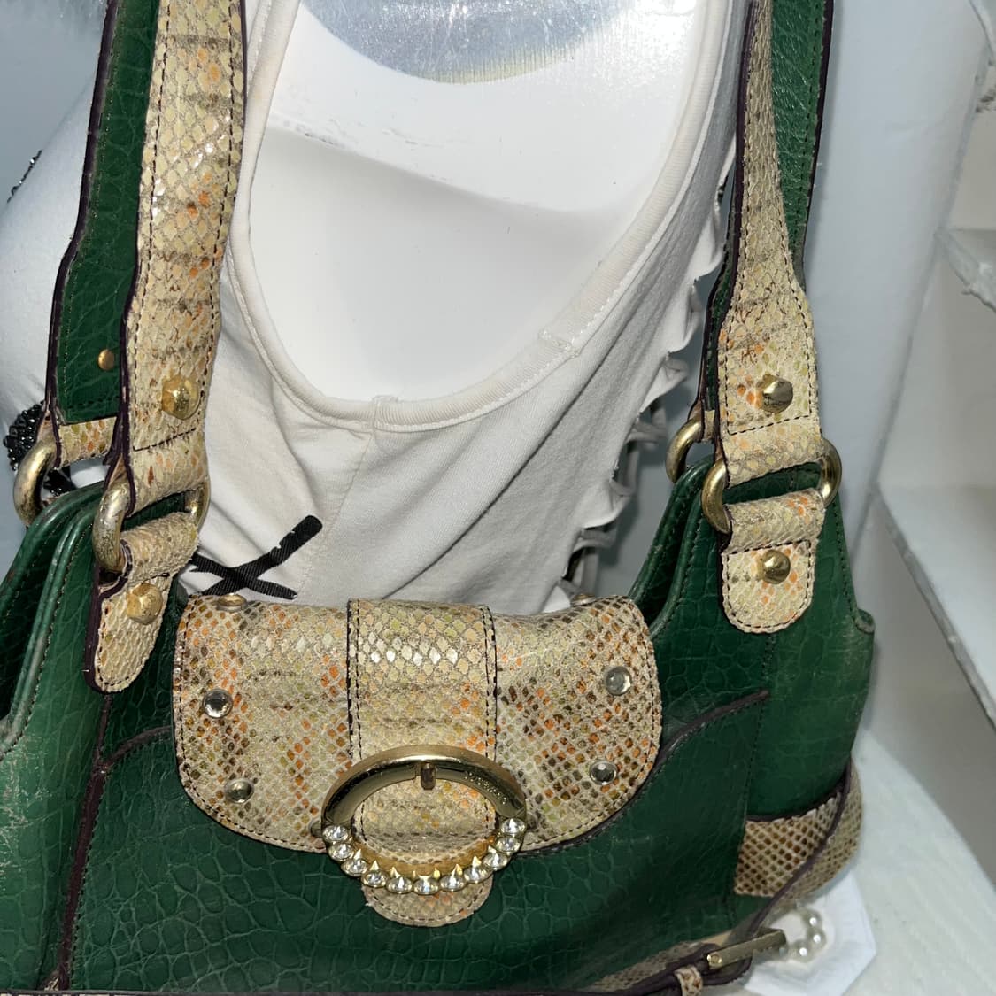빈티지 그린 파에톤 큐빅 숄더백 상품이미지3