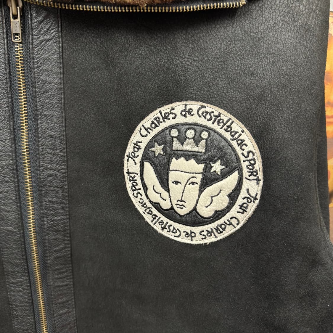 90s 까스텔바작 스포츠 스웨이드 무스탕 코트 후면 양털 윙 포인트 블랙 상품이미지5