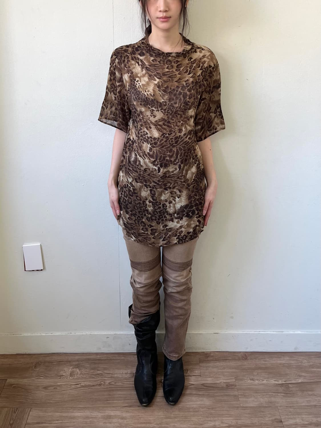 VanFee 레오파드 시스루 오버 탑 상품이미지7