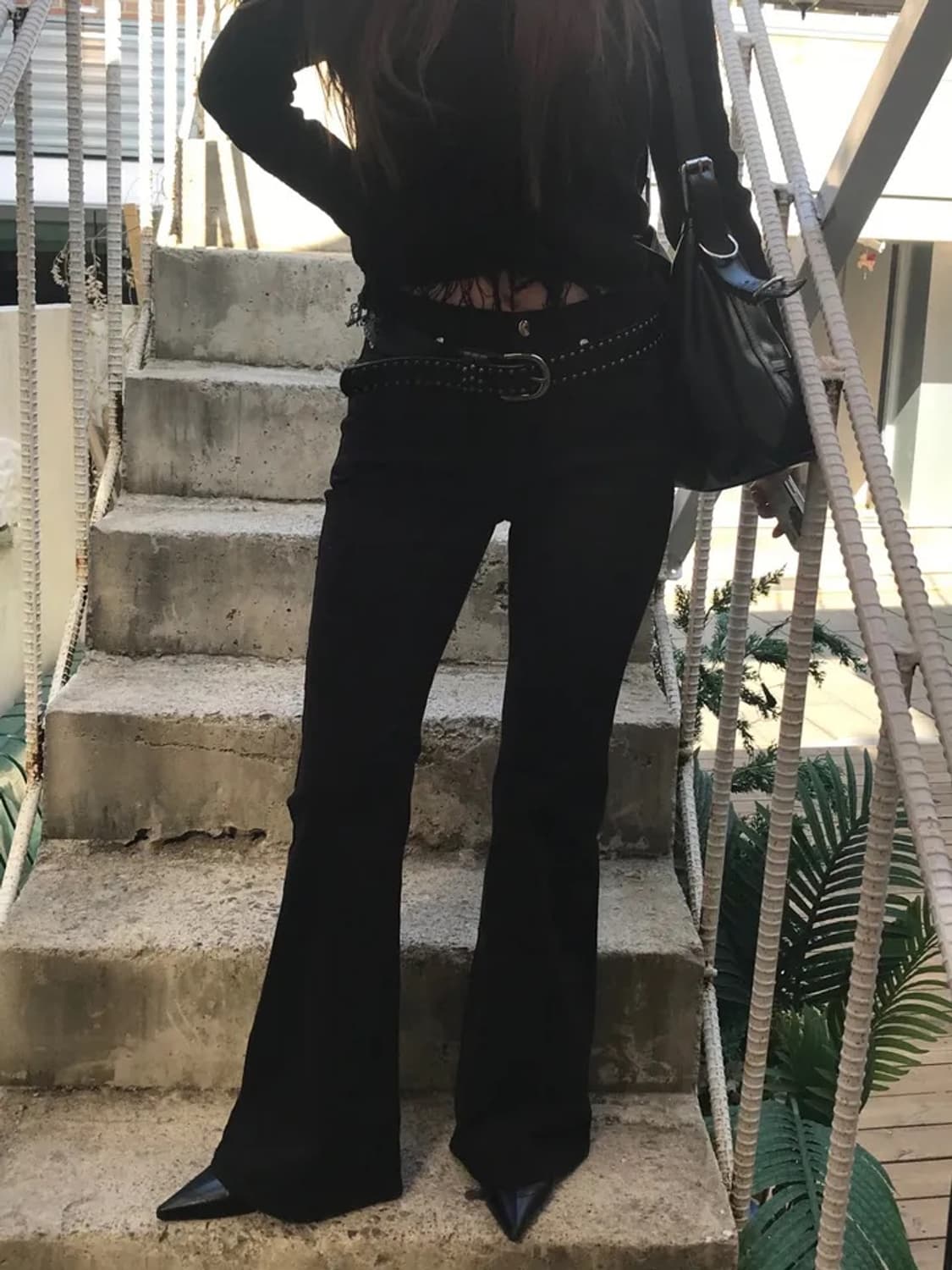 택ㅇ새제품) ootj 스터드 부츠컷 데님 팬츠 블랙 m 상품이미지5