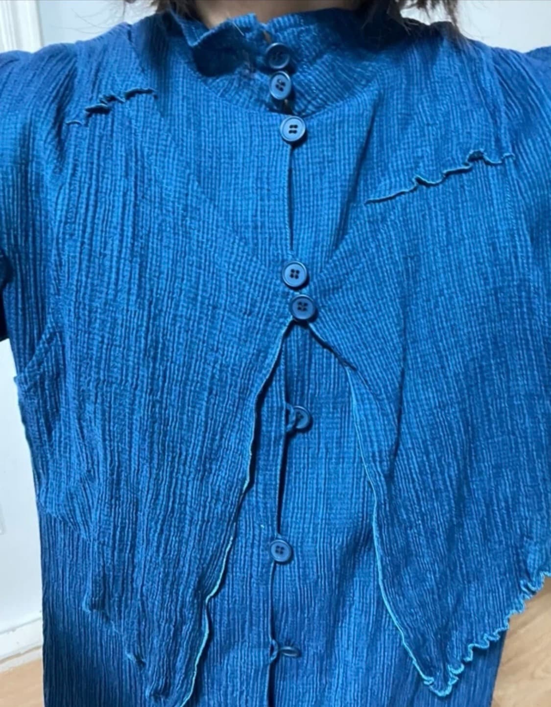 유니크 플리츠 청록색 원피스 상품이미지3