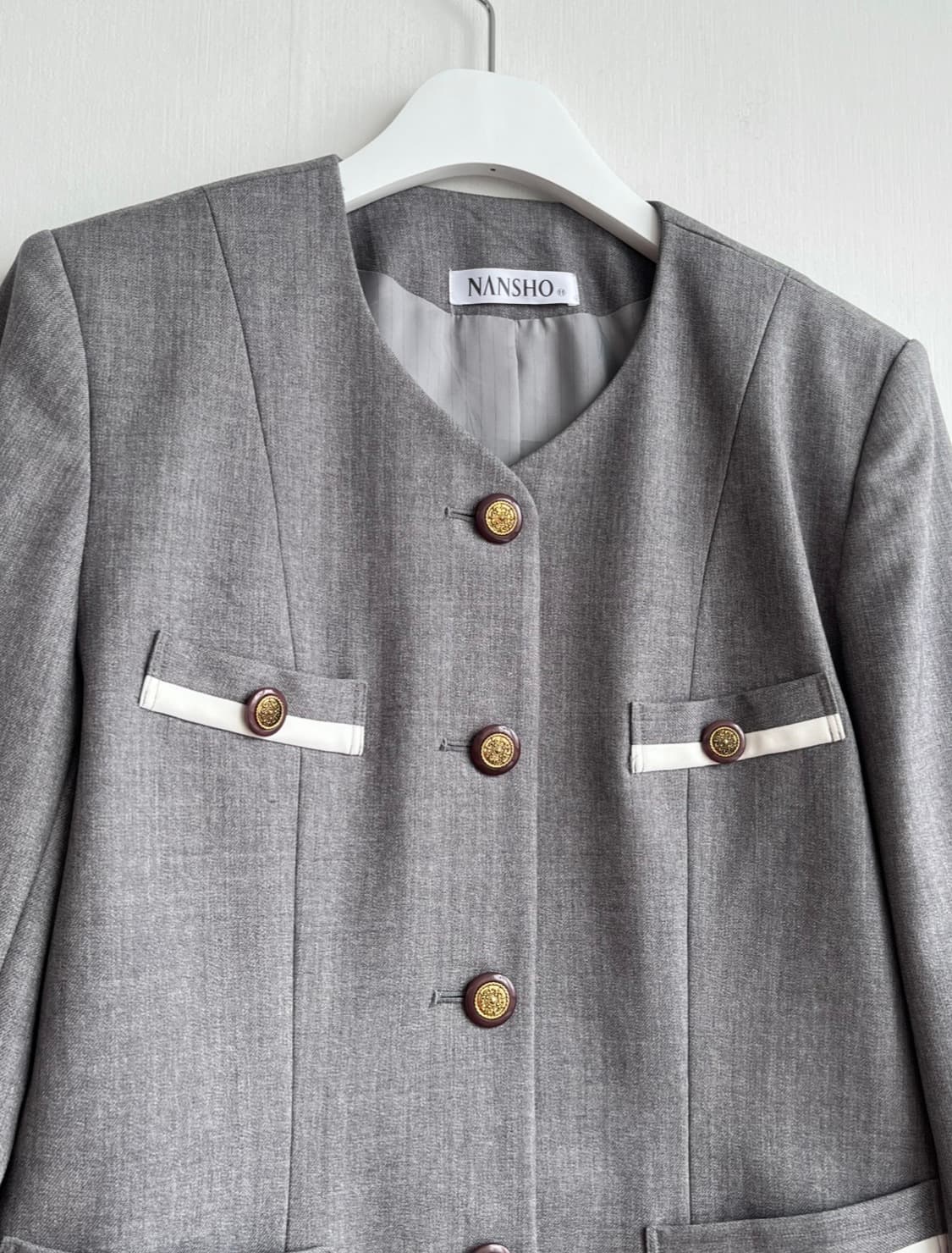 NANSHO 골드버튼 레트로 배색 그레이 자켓 상품이미지2