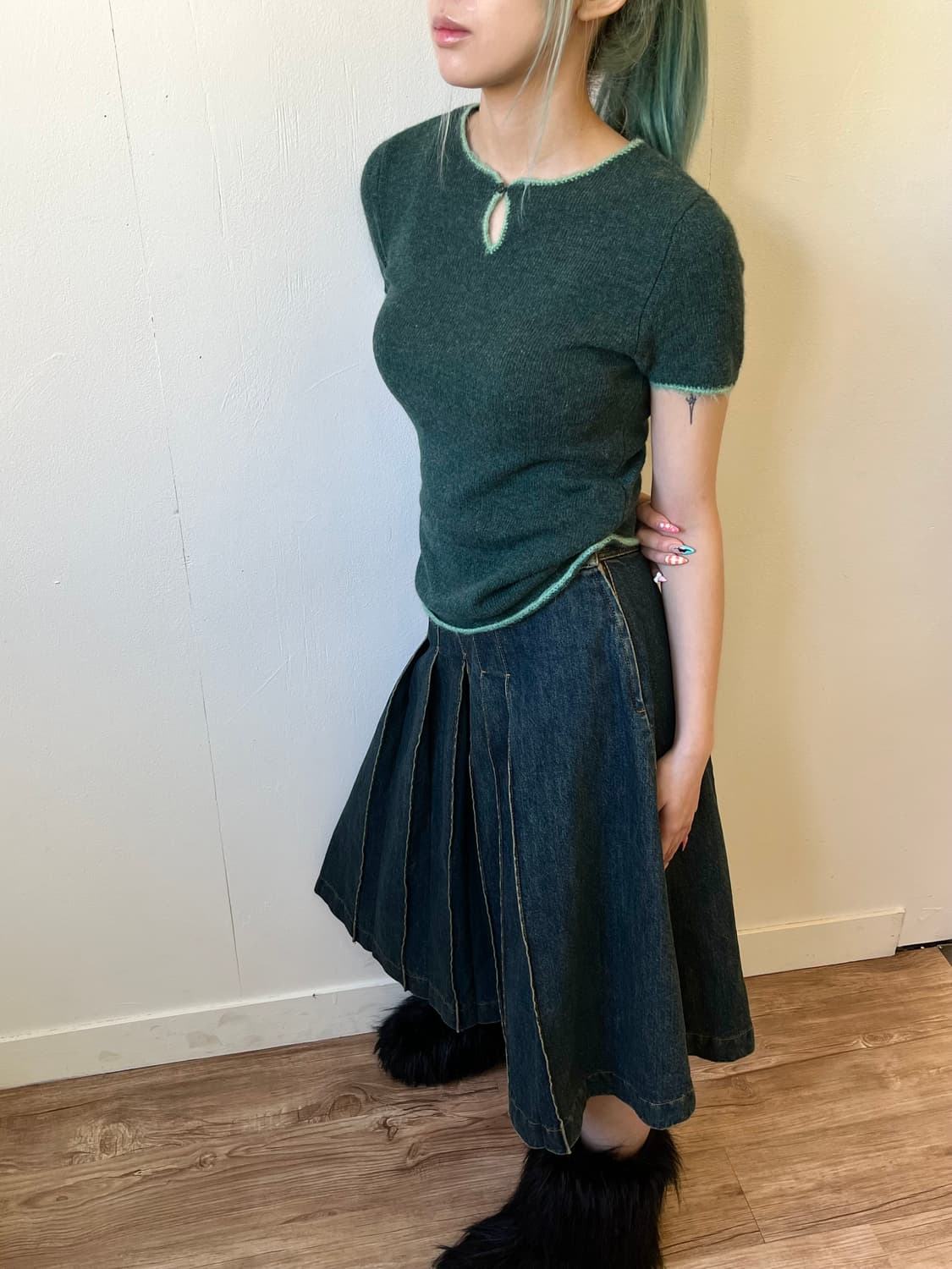 Content Contenu 핀턱 데님 스커트진 상품이미지8