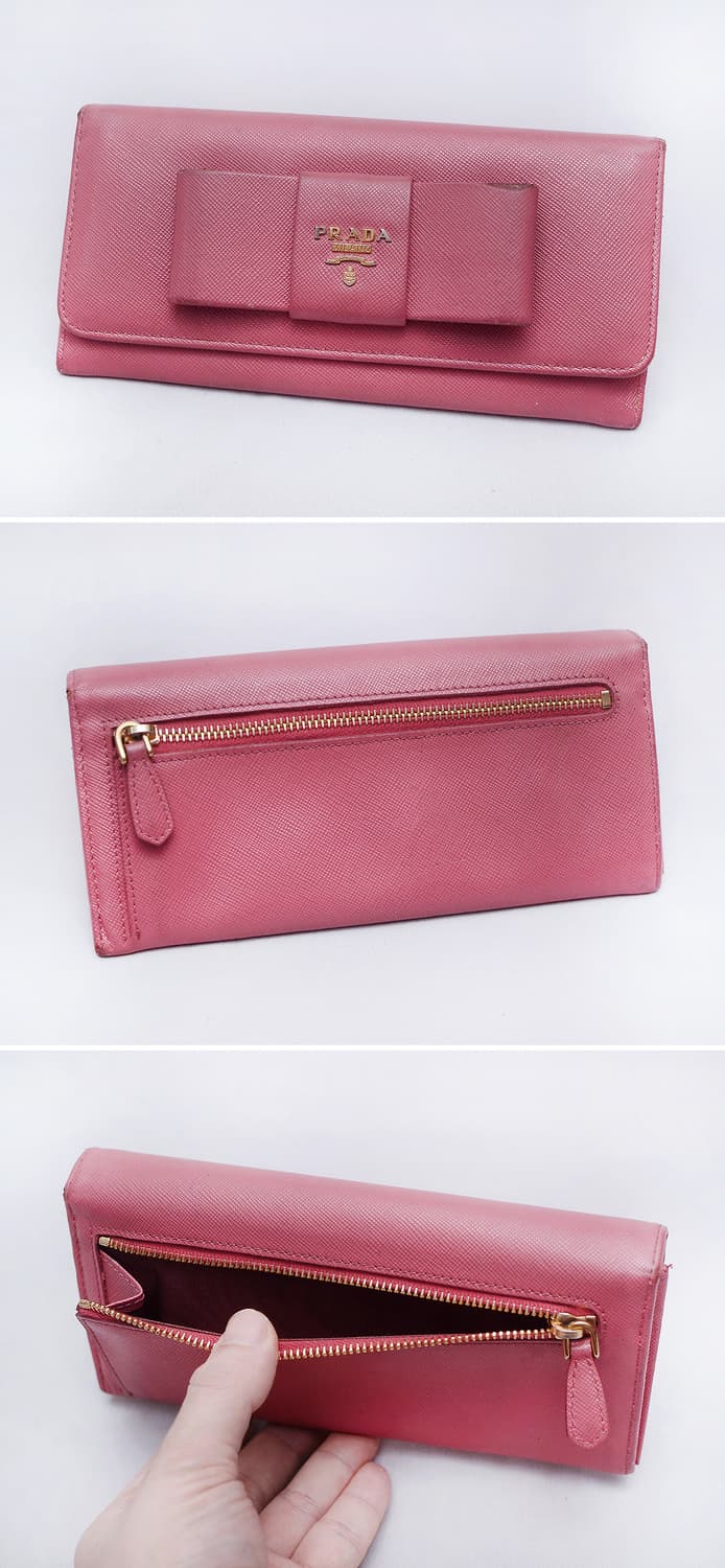 프라다 (PRADA) 사피아노 리본 피오니 핑크 플랩 장지갑 상품이미지6