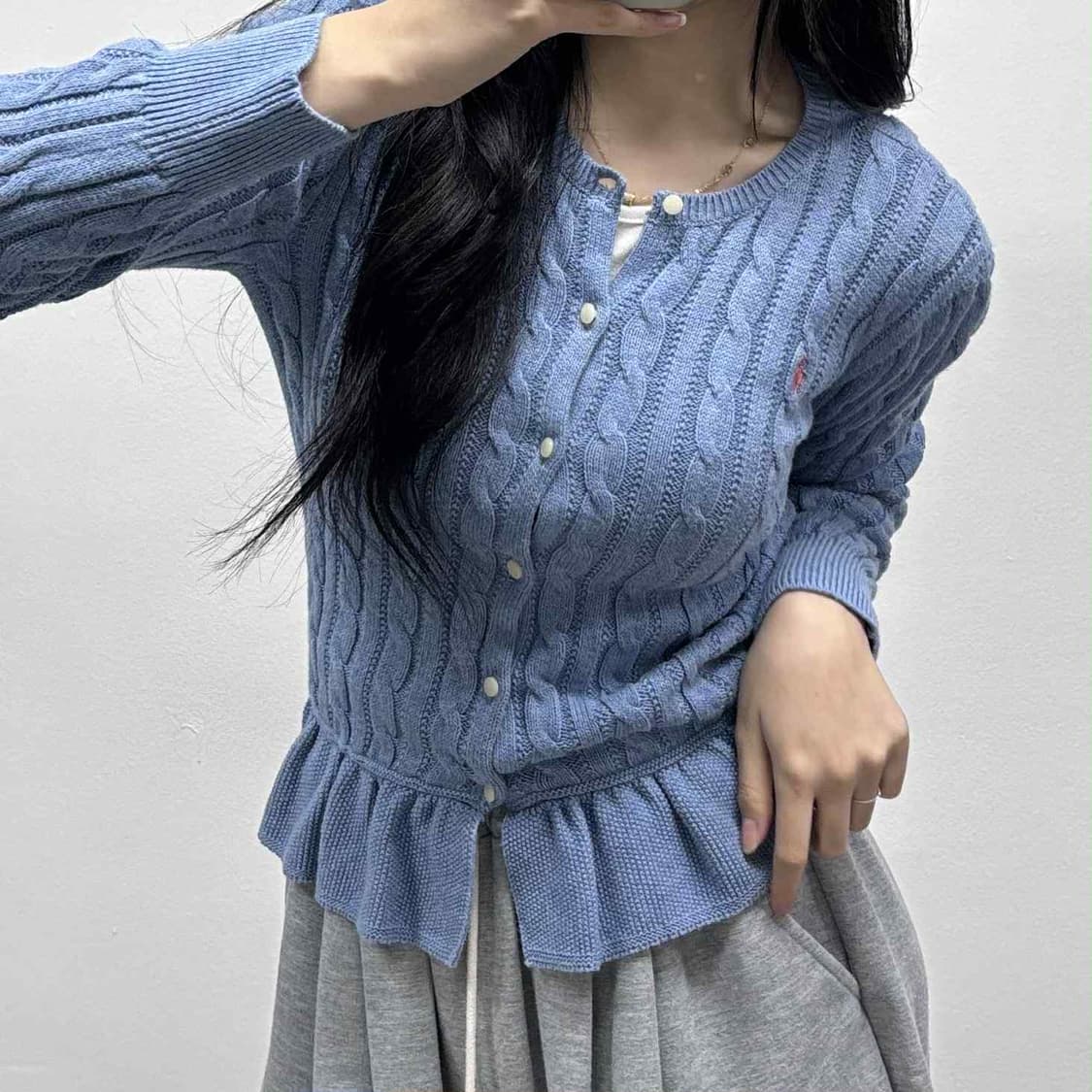 폴로 랄프로렌 걸즈 케이블 프릴 니트 가디건(L) 상품이미지1