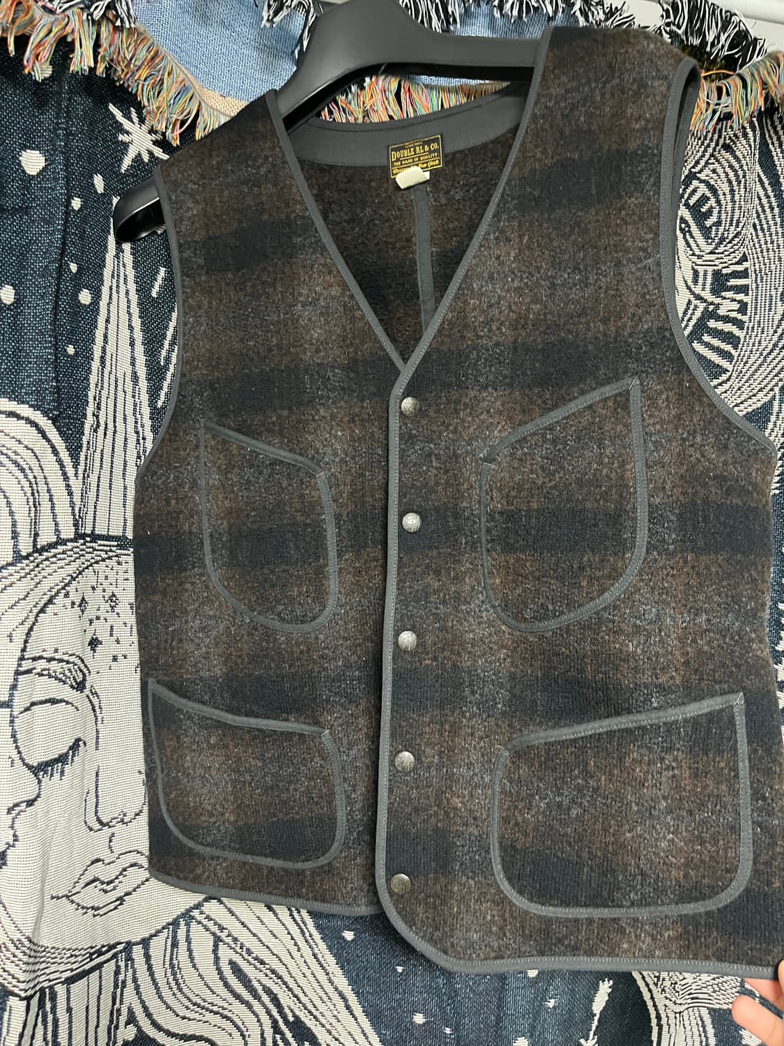 rrl 플래드 울 코튼 베스트 L사이즈 상품이미지1