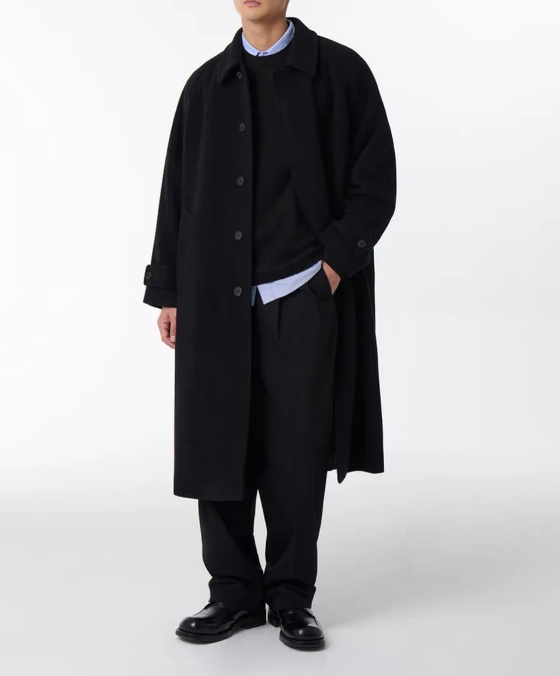 [새상품] 무신사스탠다드 오버사이즈 발마칸코트 블랙 L (정가26만원) 상품이미지2
