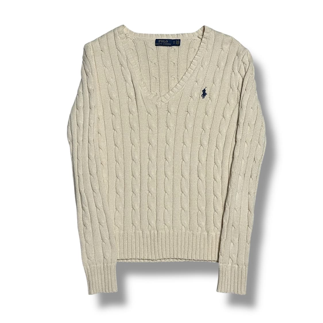 Polo Ralph Lauren 여성용 아이보리 케이블 브이넥 니트 상품이미지1