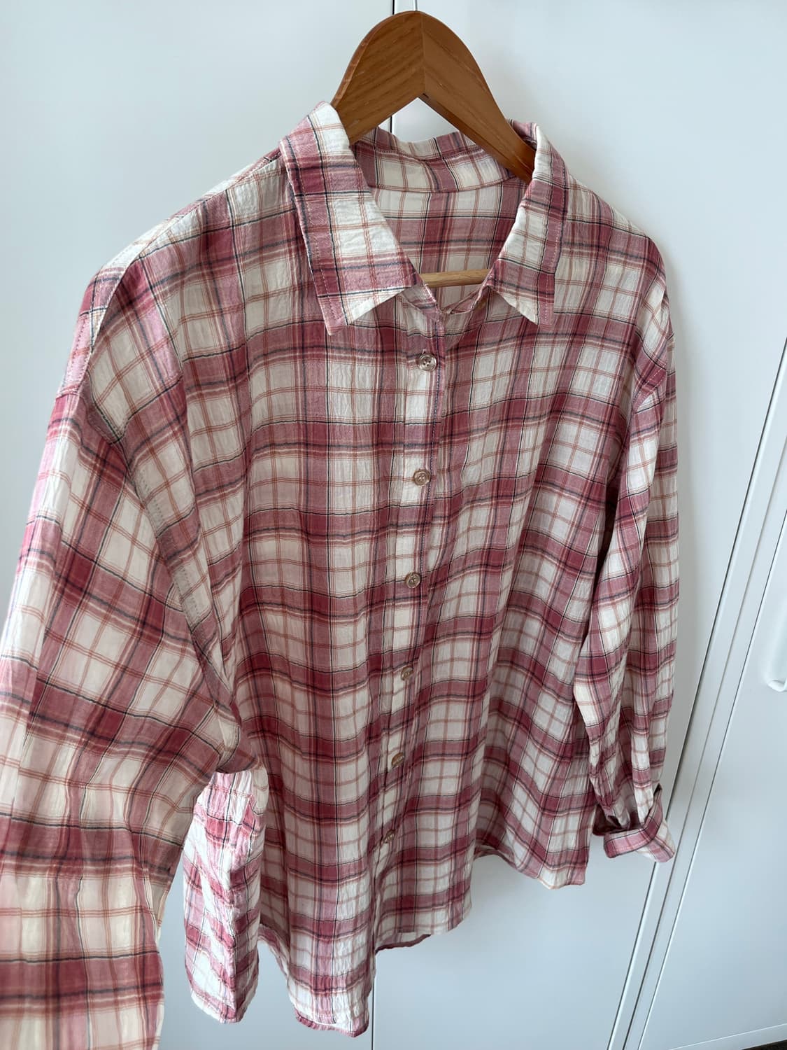 Earth music 얼스뮤직 분홍 체크 남방 셔츠 상품이미지9