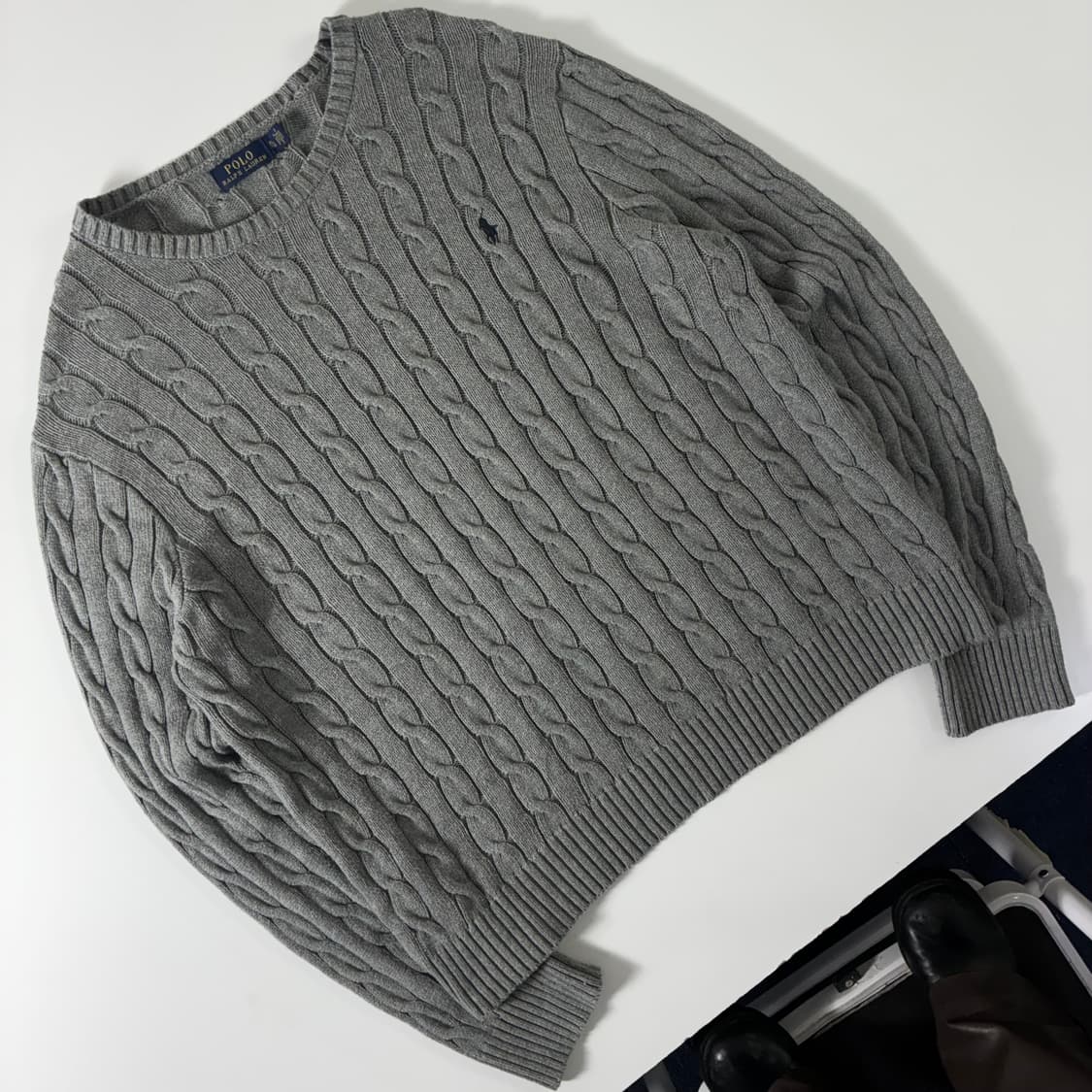 Polo  폴로 랄프로렌 자수 코튼 그레이 꽈배기 니트  상품이미지2
