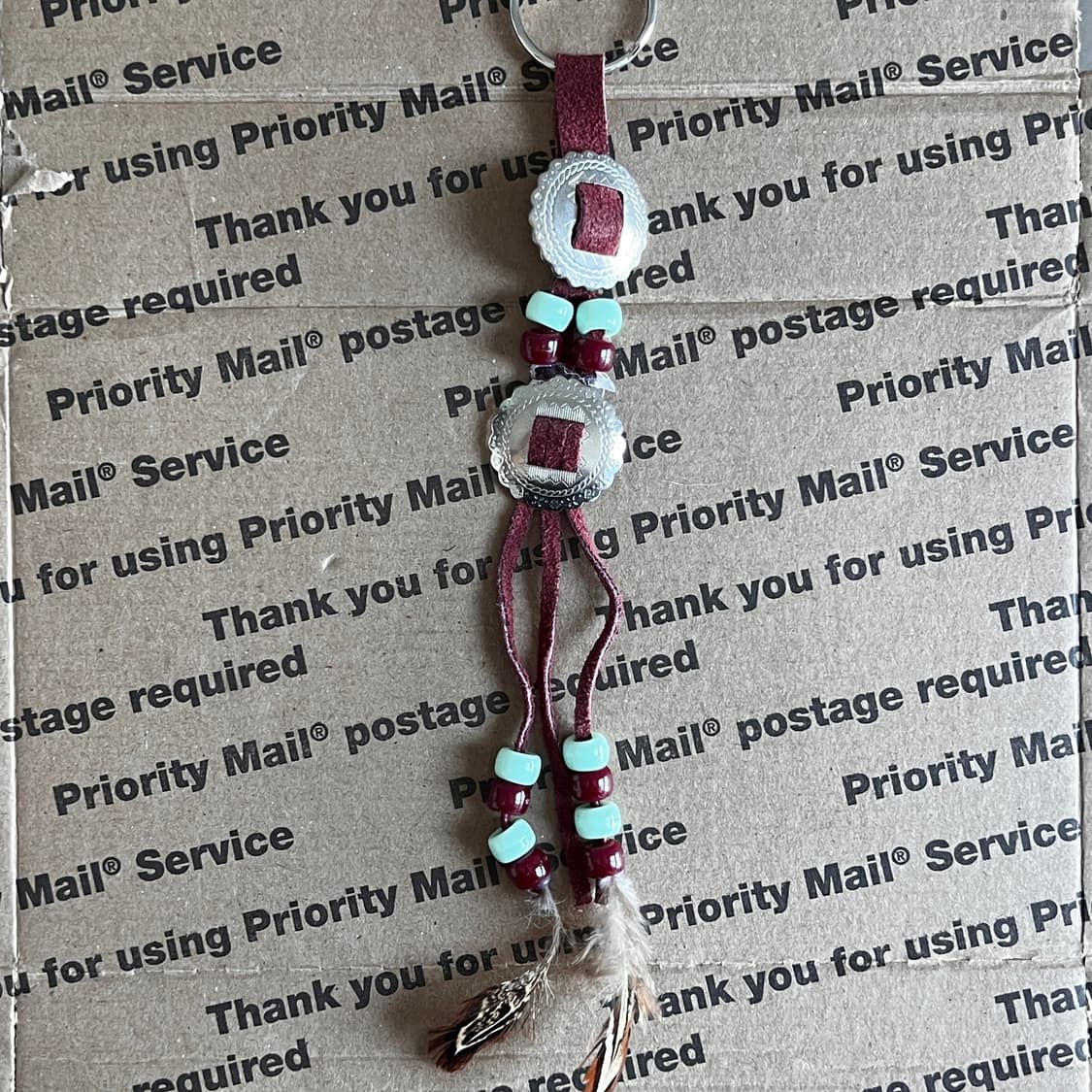 90s vtg Native Beads & Feather Keyring 상품이미지1