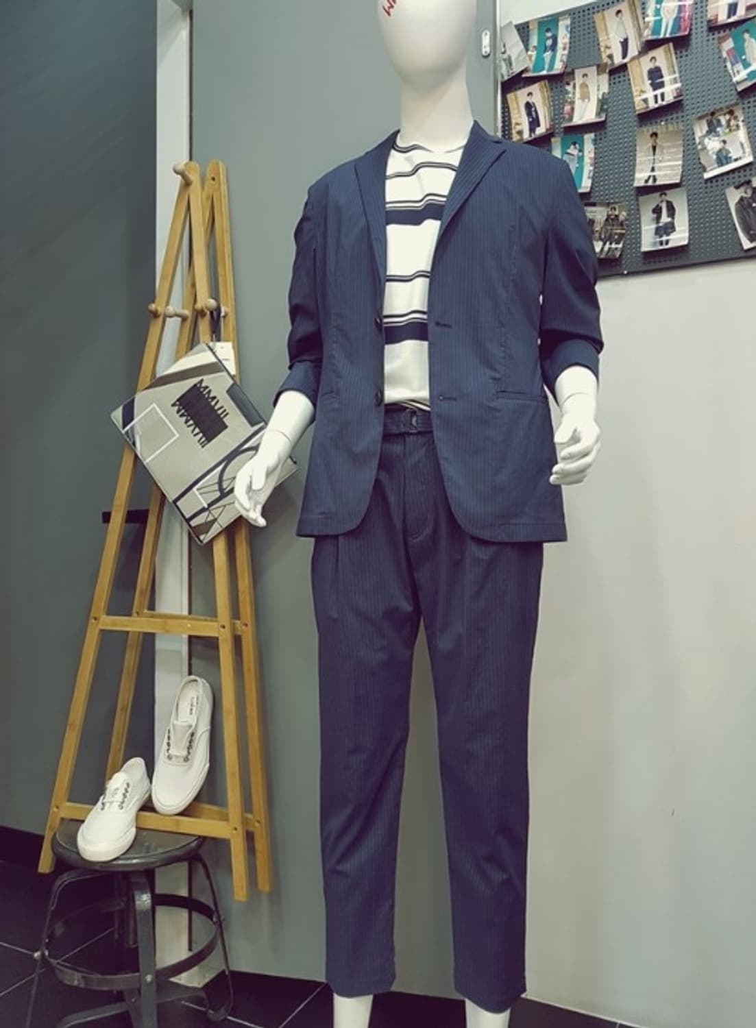 티아이포맨 스트라이프 원턱 세미 배기 슬랙스 팬츠 상품이미지1