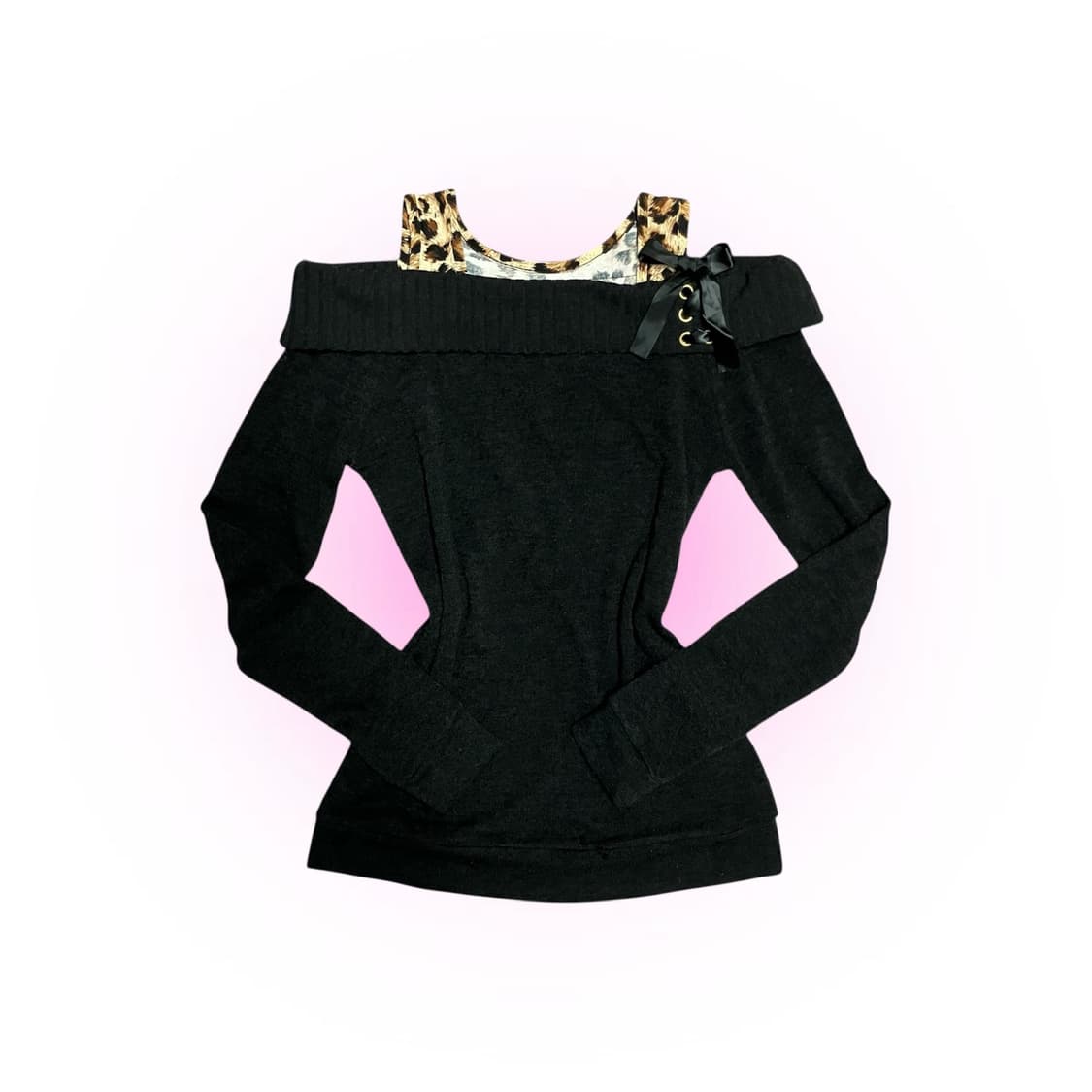 갸루 레오파드 아일렛 리본 오프숄더 대장템 상품이미지1