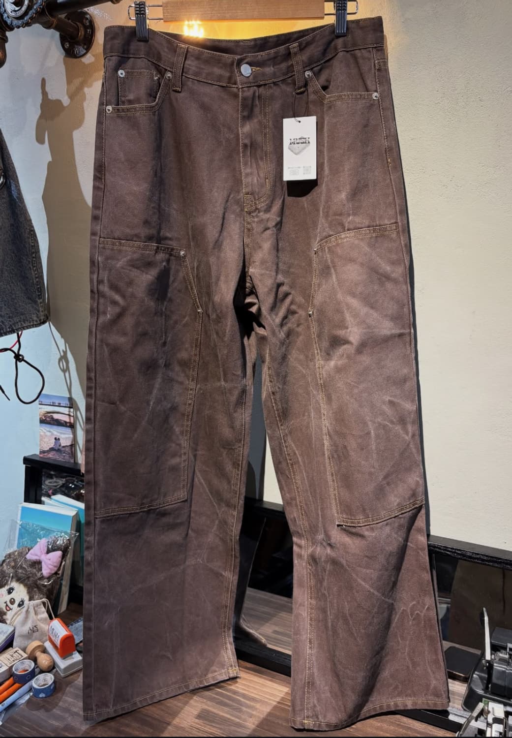 브라운 더블니 워싱 데님 팬츠 상품이미지2