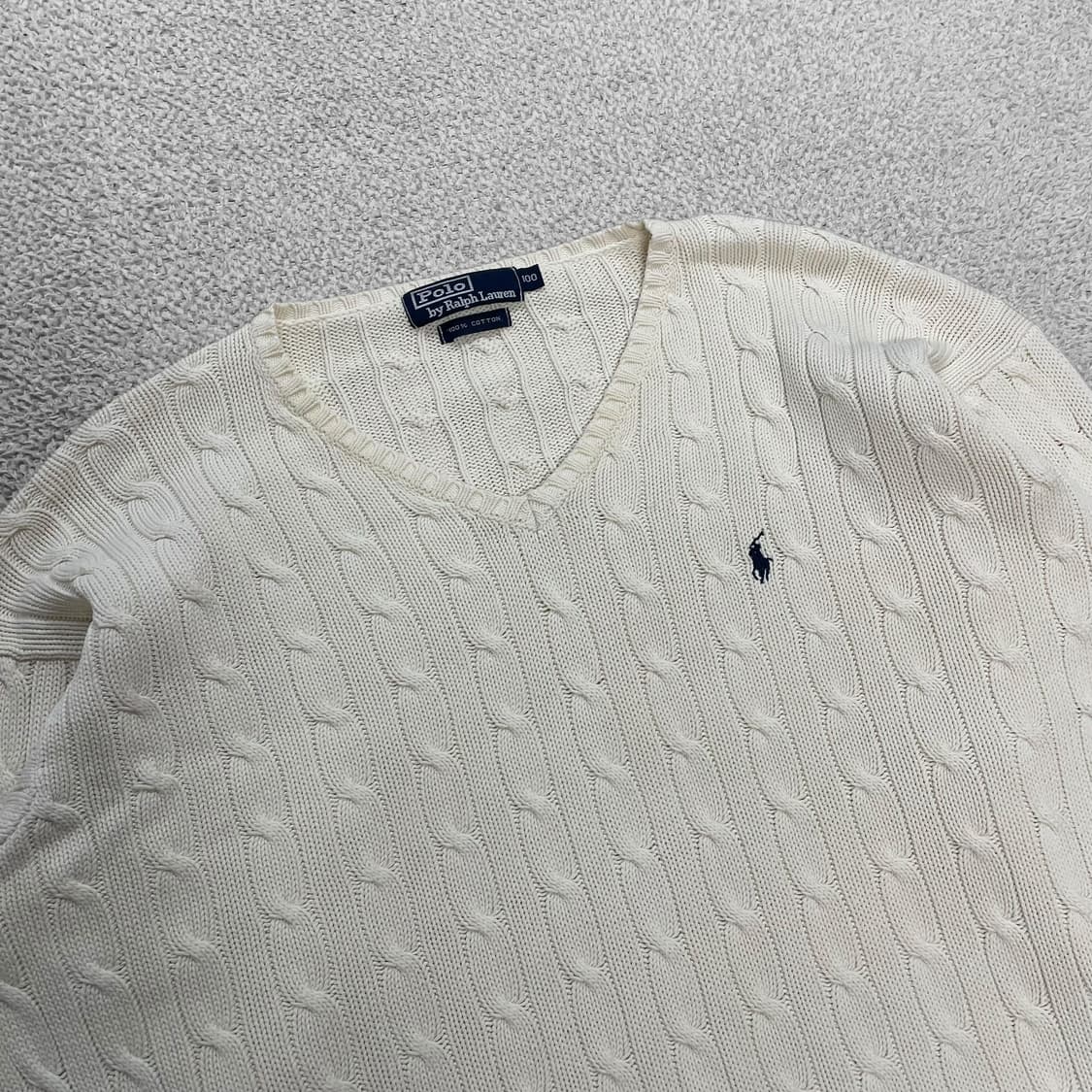 폴로 랄프로렌 포니 로고 케이블 브이넥 니트 아이보리 상품이미지2
