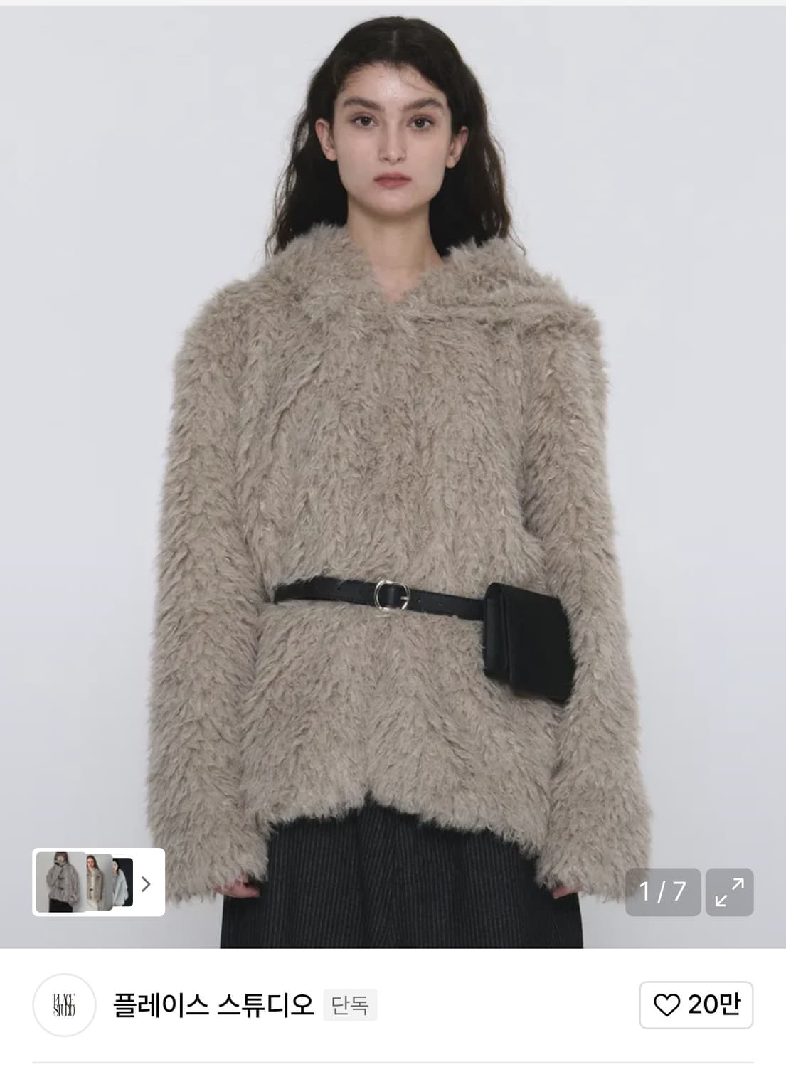 컬리 부클 헤비 에코 소프트 퍼 하프 후드 코트 상품이미지1