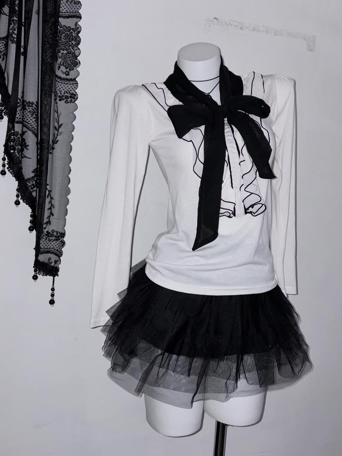 공겜여주 프릴 블라우스 시스루 리본 고스로리 공포게임 여주룩 상품이미지2