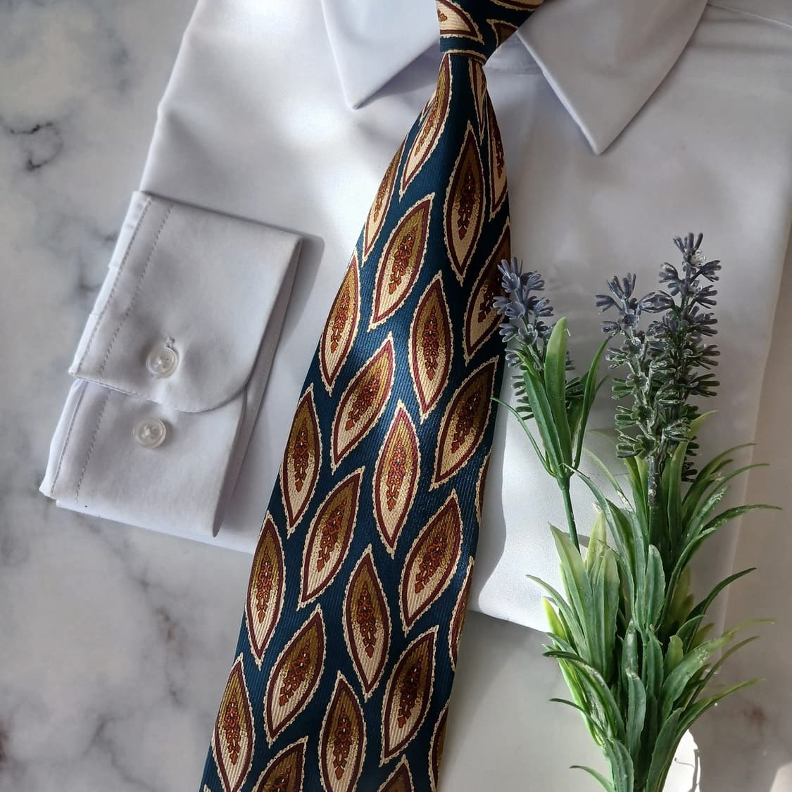 아쿠아스큐텀 페이즐리 리프 패턴 넥타이 9.4cm B등급 A18863 상품이미지5