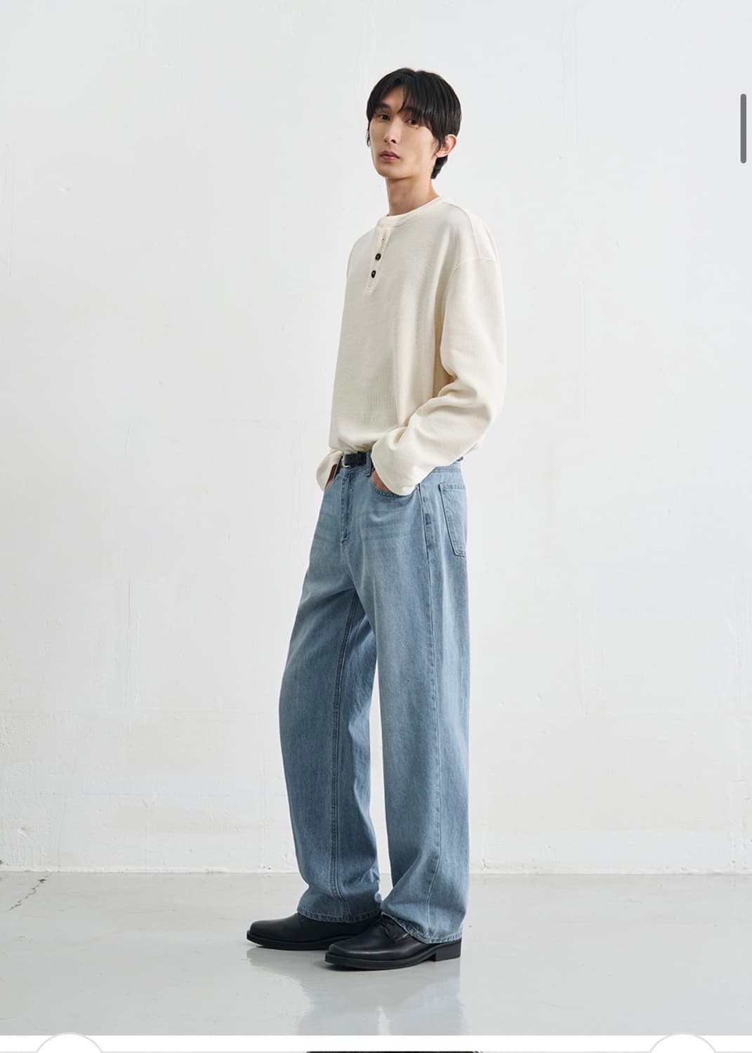 (새상품)(M) 드로우핏 코튼 와플 헨리넥 티셔츠 [IVORY] 판매 상품이미지4