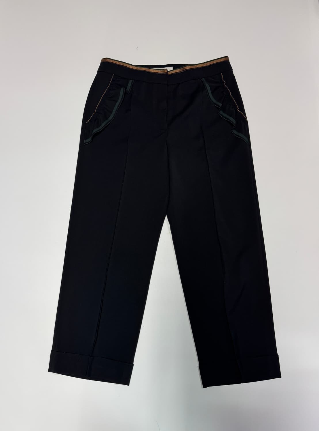 여성 오즈세컨 레이스 러플 슬랙스 팬츠 블랙 상품이미지1