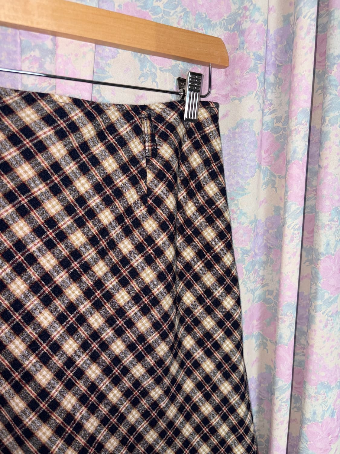 네이비 베이지 체크 롱 스커트 상품이미지6