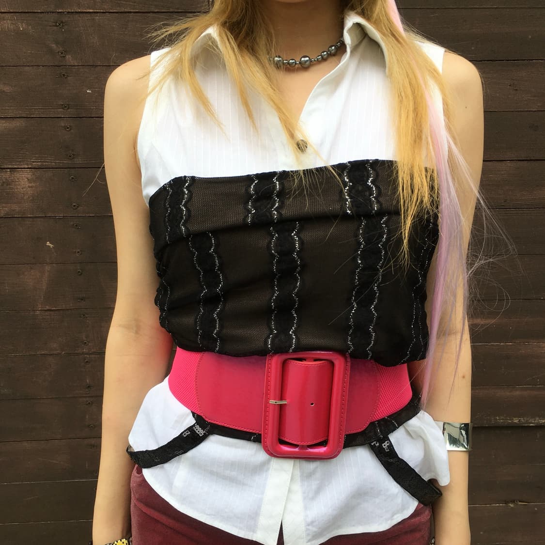 Ivory Metallic Stripe Sleeveless Shirt  상품이미지1
