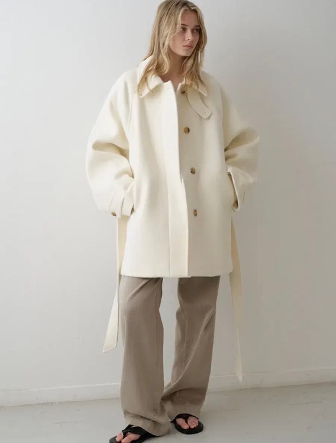 파사드패턴 캐시미어 벨티드 하프코트 아이보리 s 상품이미지2